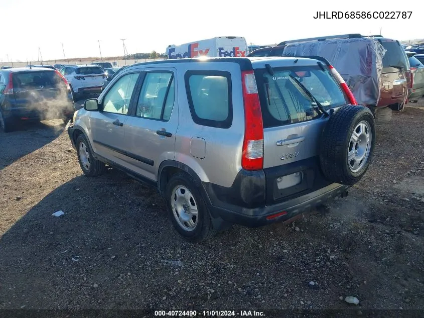 2006 Honda Cr-V Lx VIN: JHLRD68586C022787 Lot: 40724490