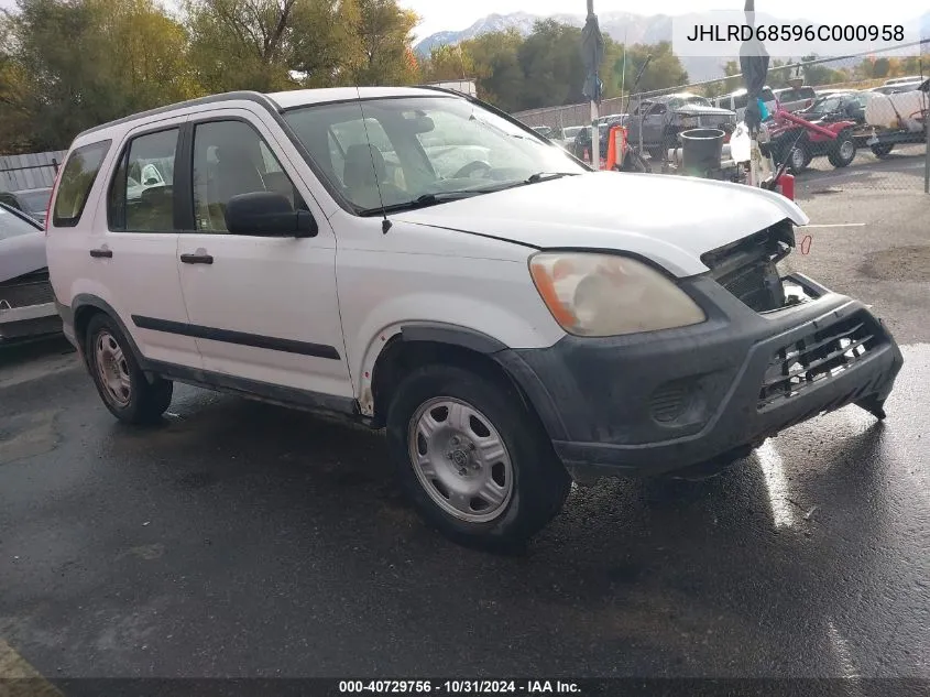 2006 Honda Cr-V Lx VIN: JHLRD68596C000958 Lot: 40729756