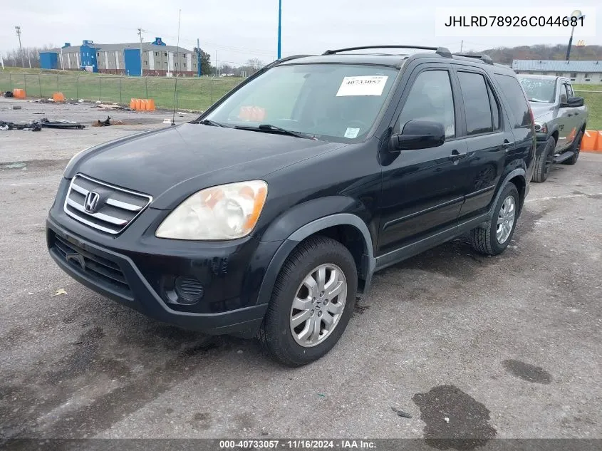 2006 Honda Cr-V Se VIN: JHLRD78926C044681 Lot: 40733057