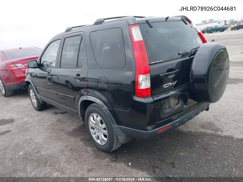 2006 Honda Cr-V Se VIN: JHLRD78926C044681 Lot: 40733057