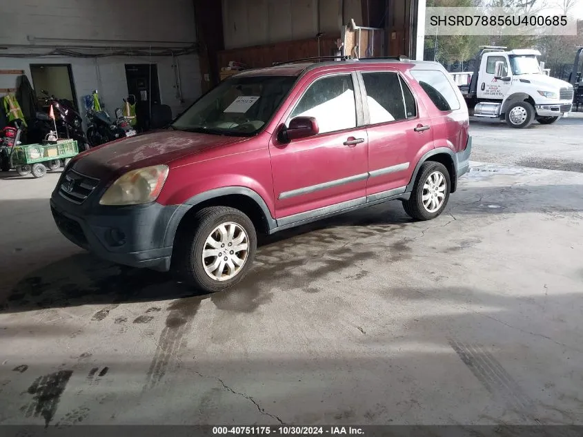 2006 Honda Cr-V Ex VIN: SHSRD78856U400685 Lot: 40751175