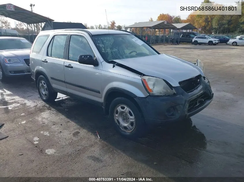 2006 Honda Cr-V Lx VIN: SHSRD68586U401801 Lot: 40753391