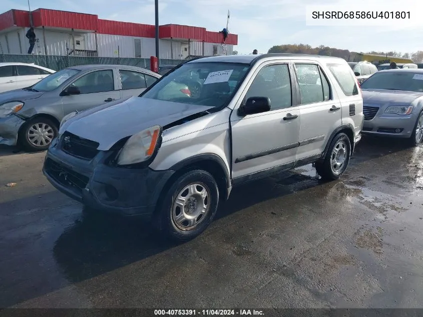 2006 Honda Cr-V Lx VIN: SHSRD68586U401801 Lot: 40753391