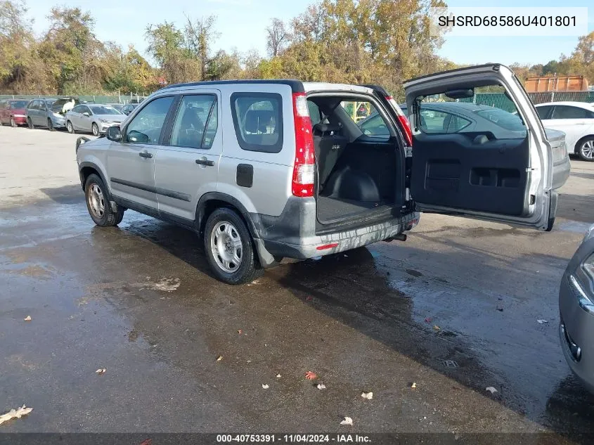 2006 Honda Cr-V Lx VIN: SHSRD68586U401801 Lot: 40753391