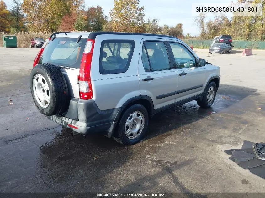 2006 Honda Cr-V Lx VIN: SHSRD68586U401801 Lot: 40753391