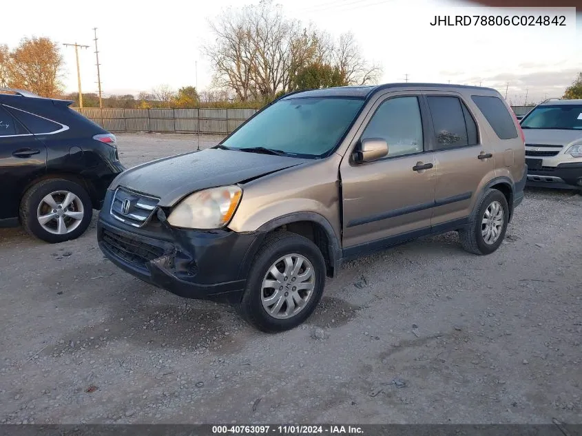 2006 Honda Cr-V Ex VIN: JHLRD78806C024842 Lot: 40763097