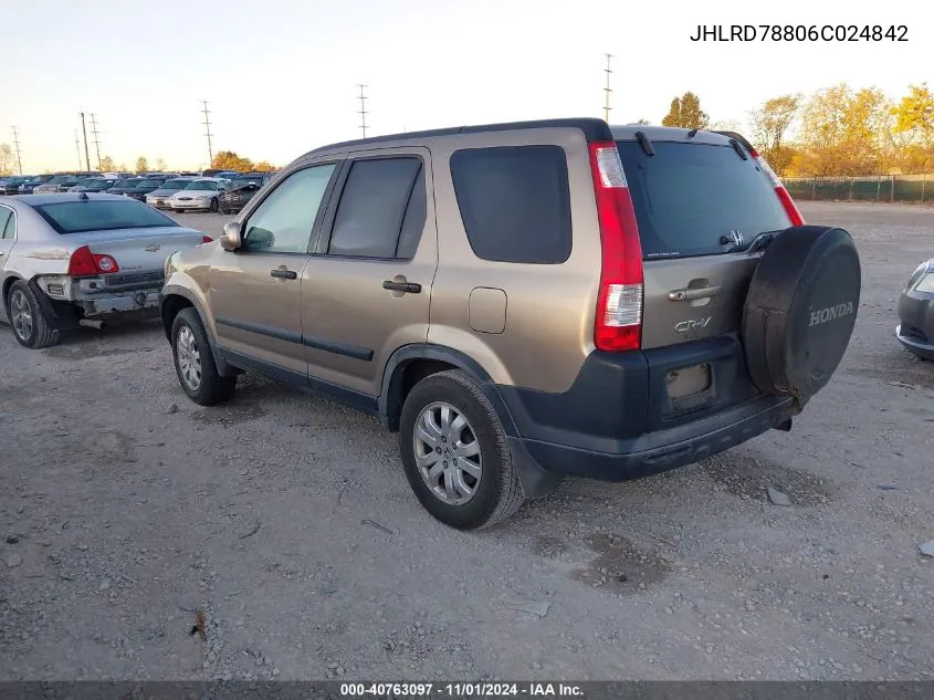 2006 Honda Cr-V Ex VIN: JHLRD78806C024842 Lot: 40763097