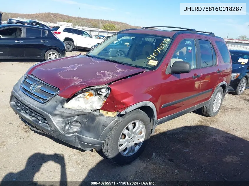 2006 Honda Cr-V Ex VIN: JHLRD78816C018287 Lot: 40765571