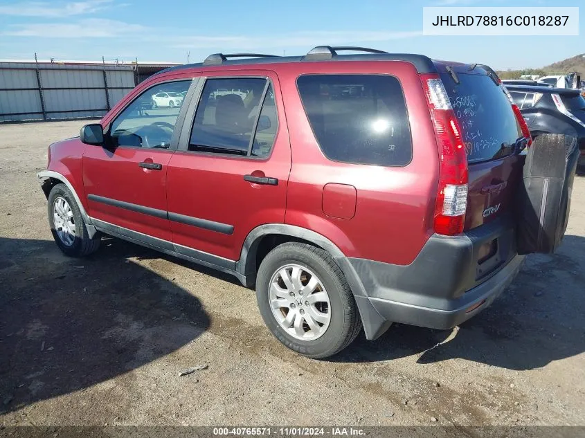 2006 Honda Cr-V Ex VIN: JHLRD78816C018287 Lot: 40765571