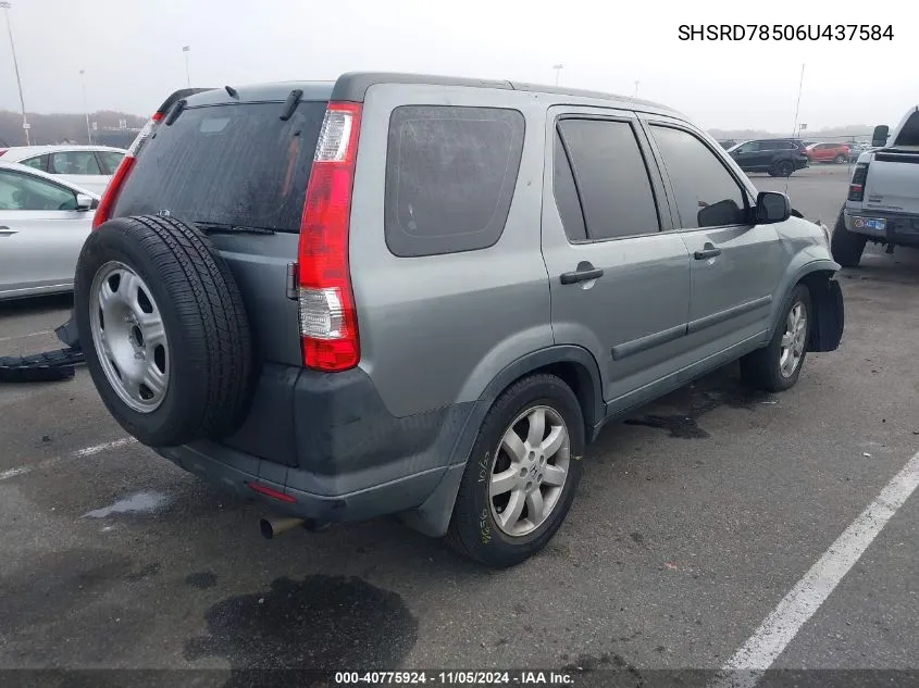 2006 Honda Cr-V Lx VIN: SHSRD78506U437584 Lot: 40775924