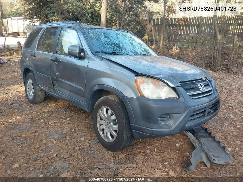 2006 Honda Cr-V Ex VIN: SHSRD78826U401728 Lot: 40780726