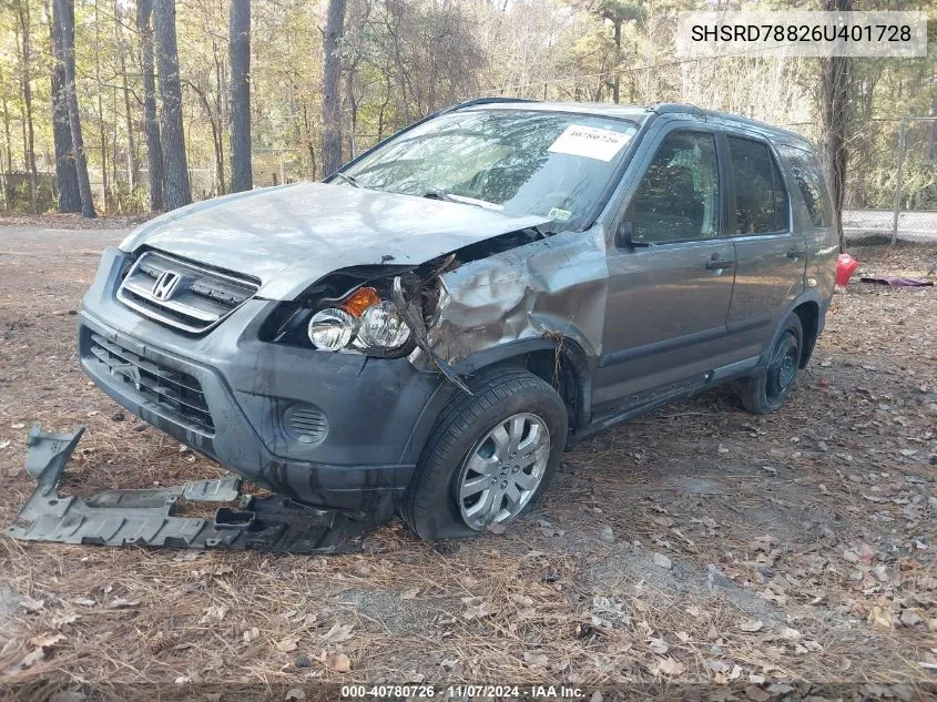 2006 Honda Cr-V Ex VIN: SHSRD78826U401728 Lot: 40780726