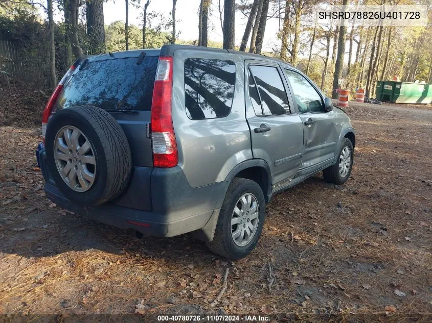 2006 Honda Cr-V Ex VIN: SHSRD78826U401728 Lot: 40780726