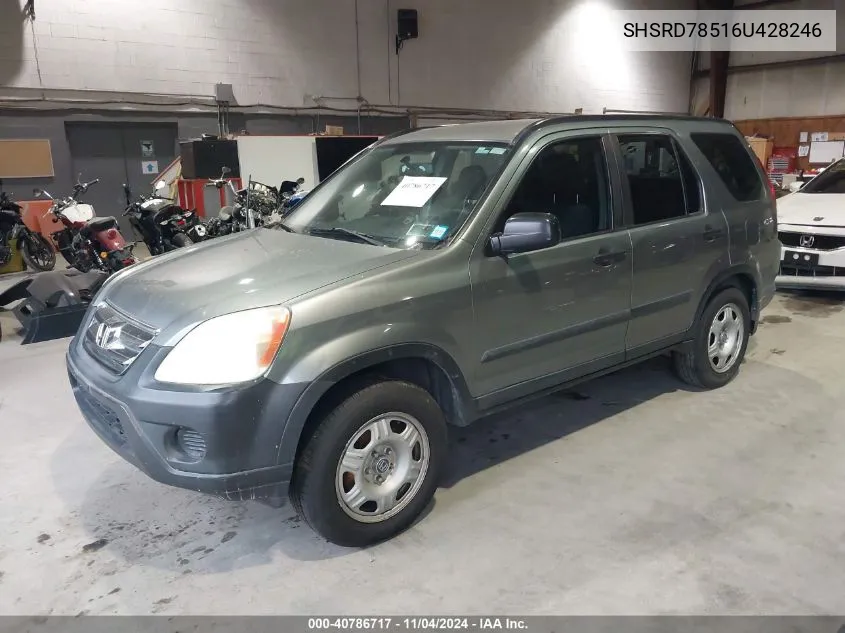 2006 Honda Cr-V Lx VIN: SHSRD78516U428246 Lot: 40786717