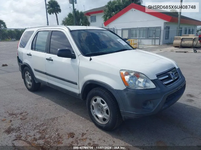 2006 Honda Cr-V Lx VIN: SHSRD685X6U408748 Lot: 40799786