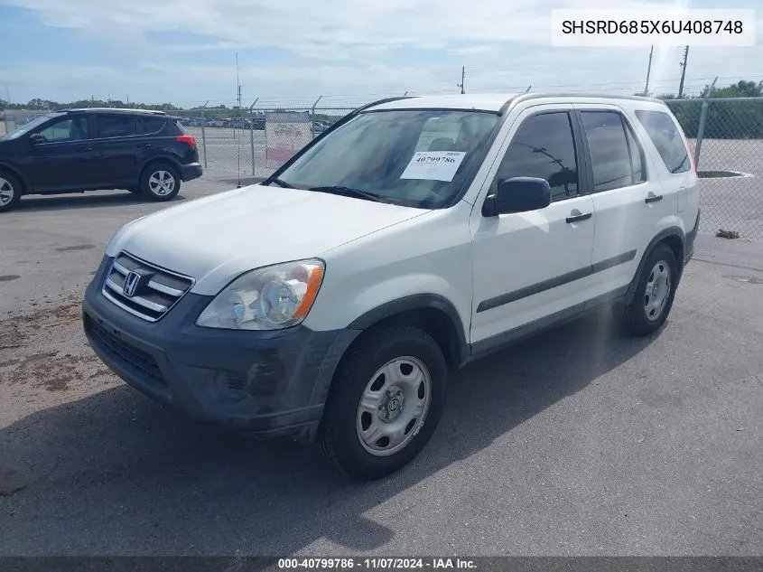 2006 Honda Cr-V Lx VIN: SHSRD685X6U408748 Lot: 40799786