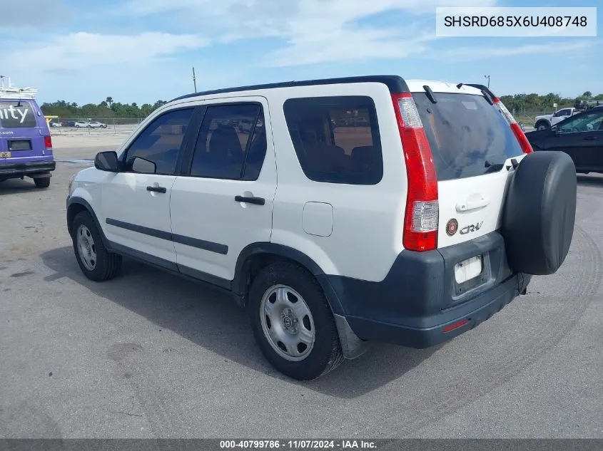 2006 Honda Cr-V Lx VIN: SHSRD685X6U408748 Lot: 40799786