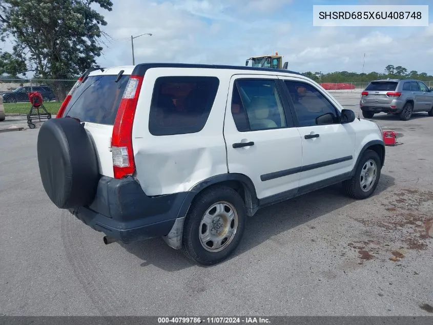 2006 Honda Cr-V Lx VIN: SHSRD685X6U408748 Lot: 40799786