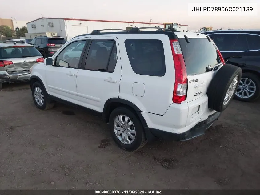 2006 Honda Cr-V Se VIN: JHLRD78906C021139 Lot: 40808370