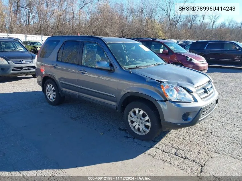 2006 Honda Cr-V Se/Ex VIN: SHSRD78996U414243 Lot: 40812155