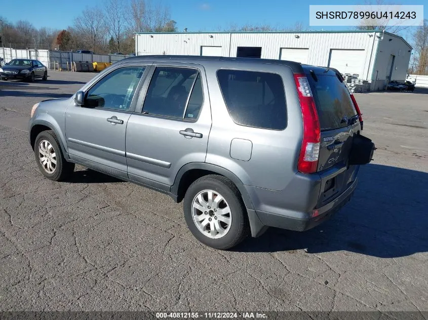 2006 Honda Cr-V Se/Ex VIN: SHSRD78996U414243 Lot: 40812155