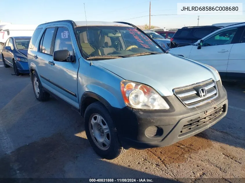 2006 Honda Cr-V Lx VIN: JHLRD68586C008680 Lot: 40831888