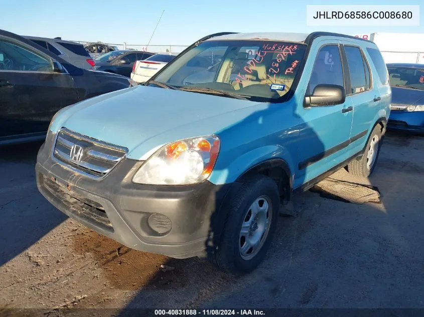 2006 Honda Cr-V Lx VIN: JHLRD68586C008680 Lot: 40831888