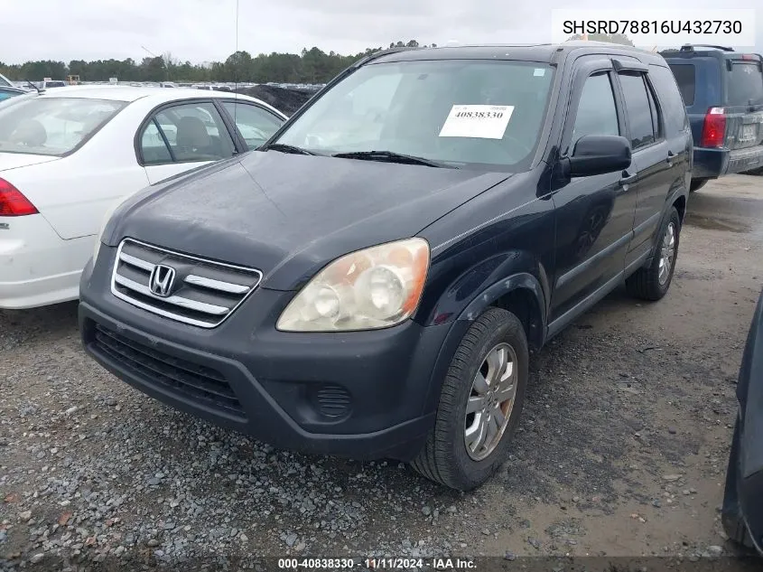 2006 Honda Cr-V Ex VIN: SHSRD78816U432730 Lot: 40838330