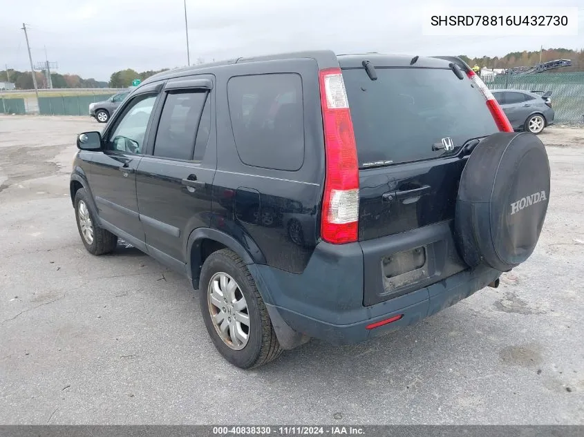 2006 Honda Cr-V Ex VIN: SHSRD78816U432730 Lot: 40838330