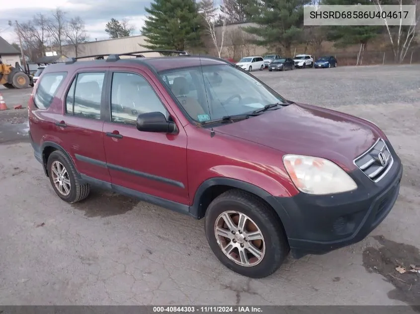 2006 Honda Cr-V Lx VIN: SHSRD68586U404617 Lot: 40844303