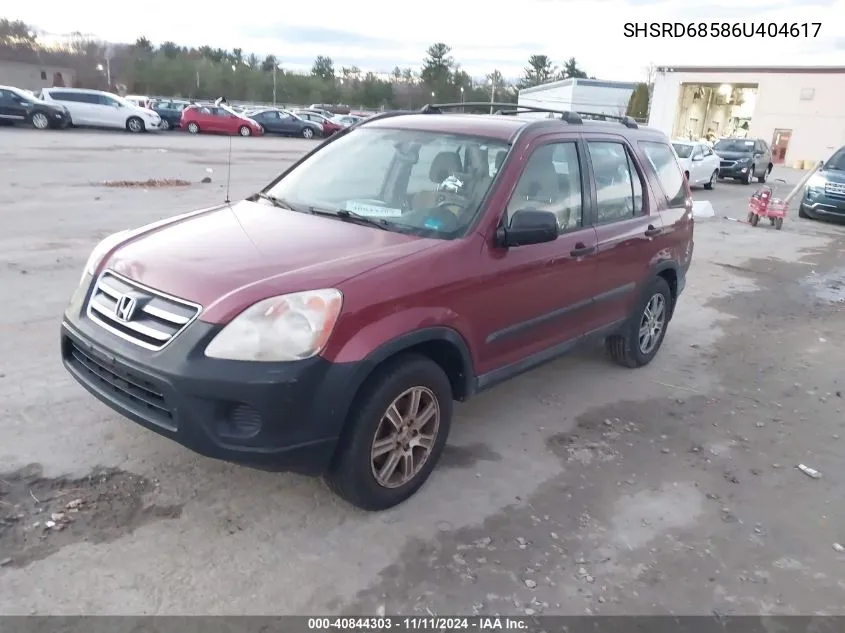 2006 Honda Cr-V Lx VIN: SHSRD68586U404617 Lot: 40844303