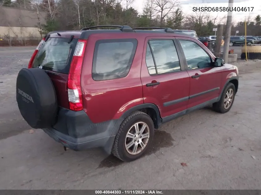 2006 Honda Cr-V Lx VIN: SHSRD68586U404617 Lot: 40844303