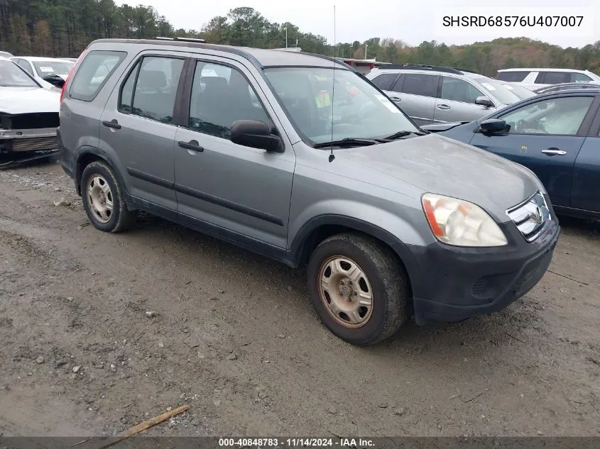 2006 Honda Cr-V Lx VIN: SHSRD68576U407007 Lot: 40848783