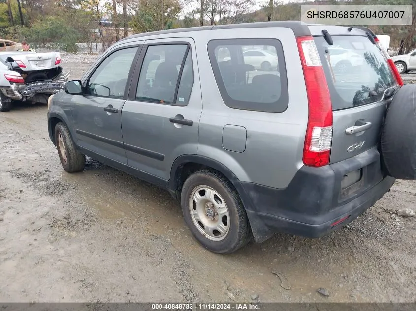 2006 Honda Cr-V Lx VIN: SHSRD68576U407007 Lot: 40848783