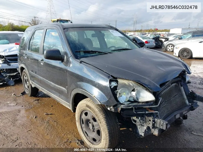 2006 Honda Cr-V Lx VIN: JHLRD78546C032478 Lot: 40871527