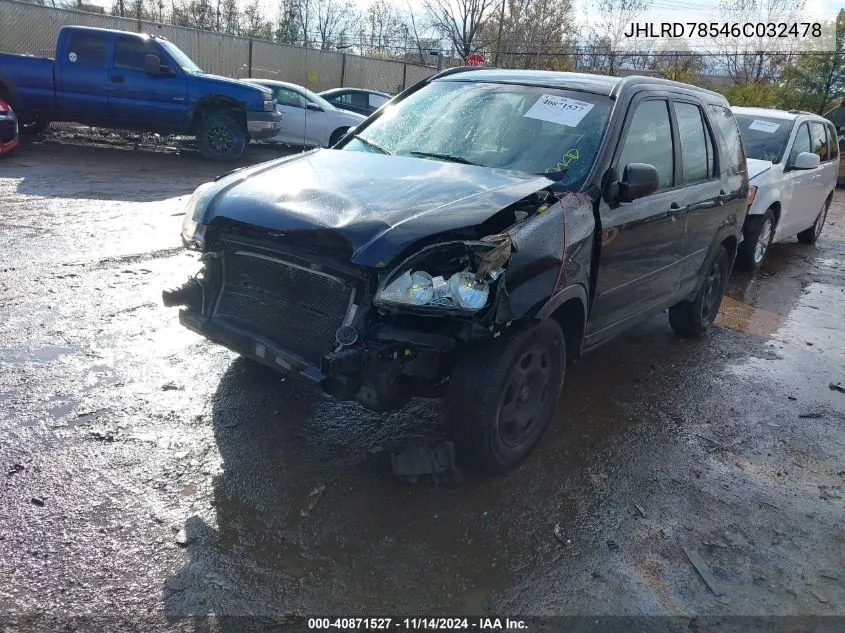 2006 Honda Cr-V Lx VIN: JHLRD78546C032478 Lot: 40871527