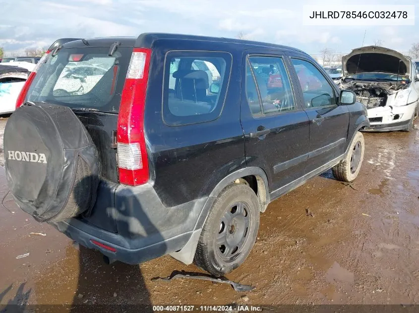 2006 Honda Cr-V Lx VIN: JHLRD78546C032478 Lot: 40871527