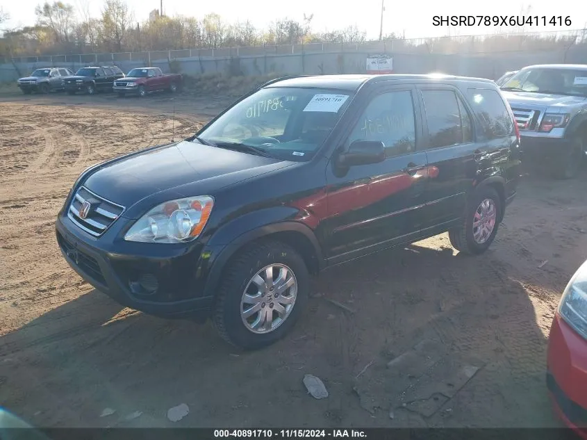 2006 Honda Cr-V Se VIN: SHSRD789X6U411416 Lot: 40891710