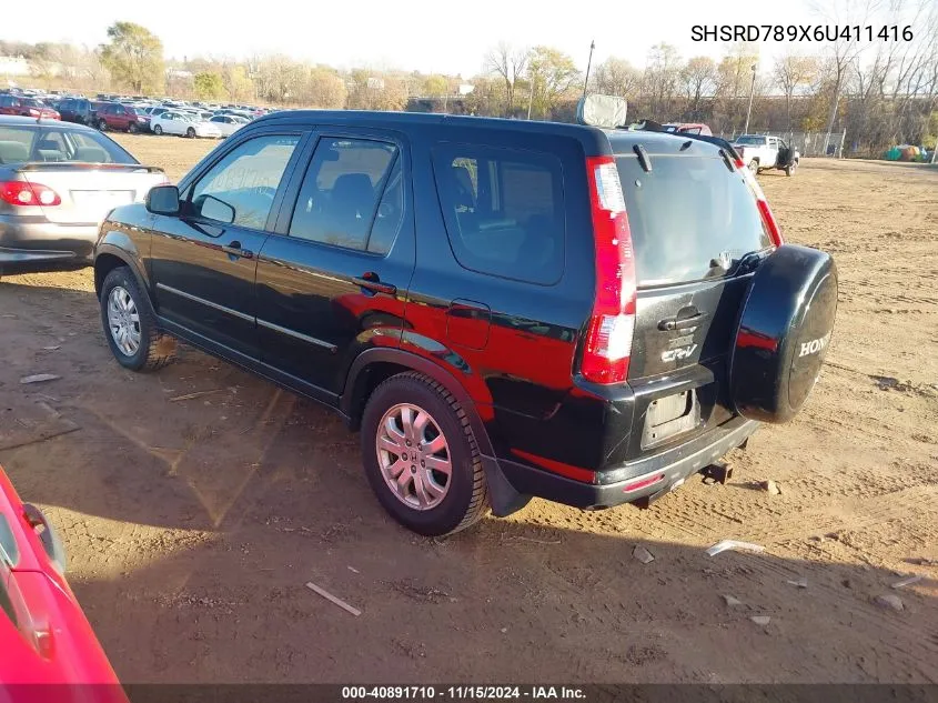 2006 Honda Cr-V Se VIN: SHSRD789X6U411416 Lot: 40891710