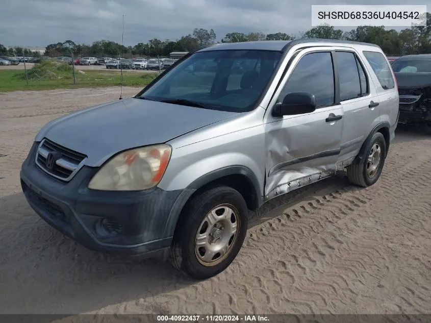 2006 Honda Cr-V Lx VIN: SHSRD68536U404542 Lot: 40922437