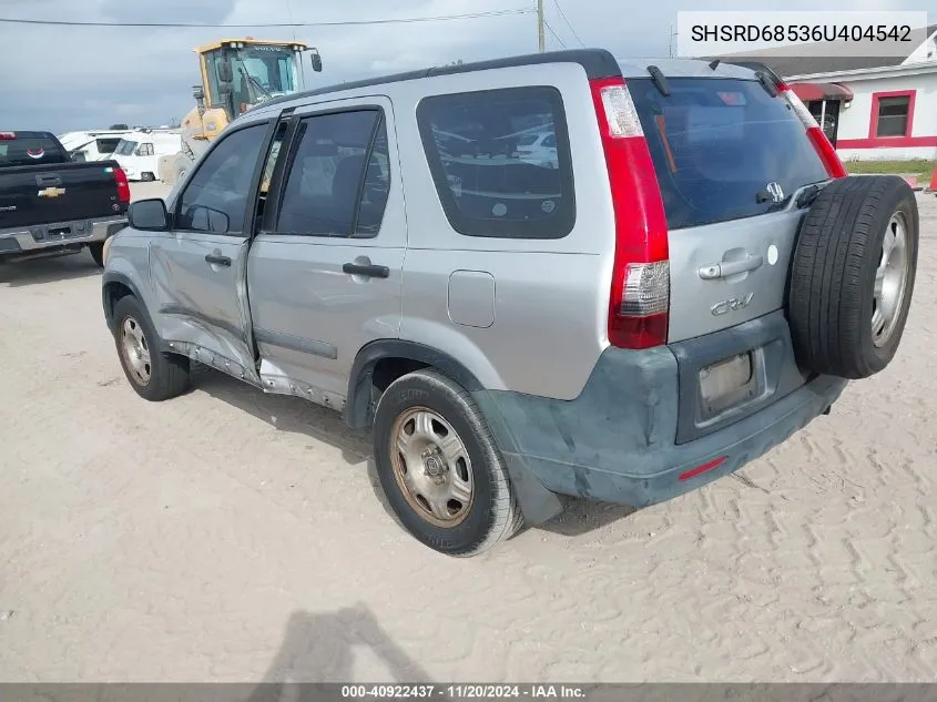 2006 Honda Cr-V Lx VIN: SHSRD68536U404542 Lot: 40922437