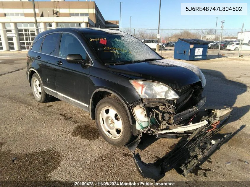 2007 Honda Cr-V Ex-L VIN: 5J6RE48747L804502 Lot: 20180478