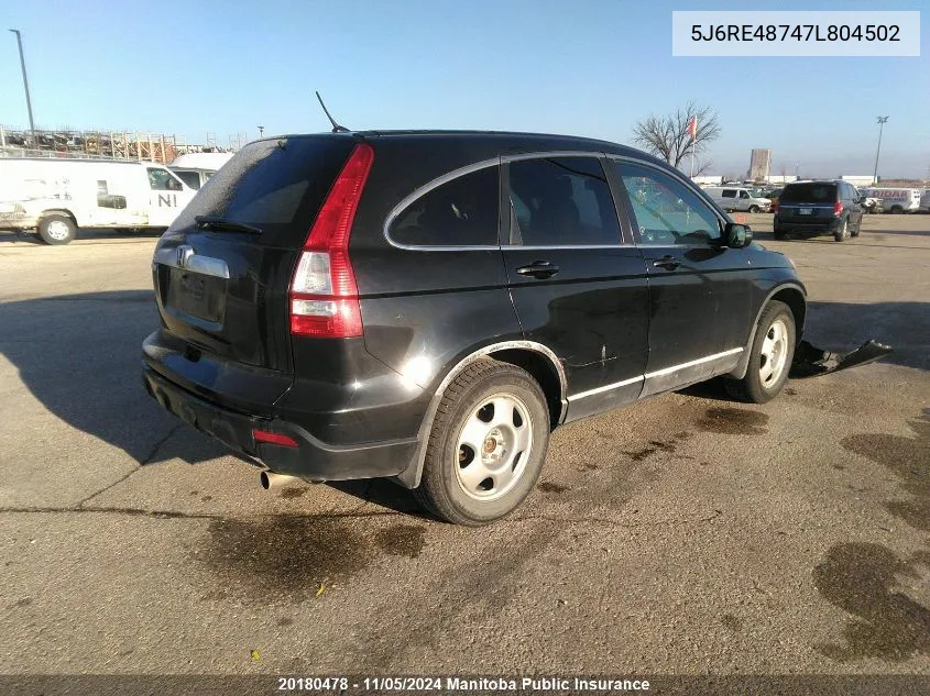 2007 Honda Cr-V Ex-L VIN: 5J6RE48747L804502 Lot: 20180478