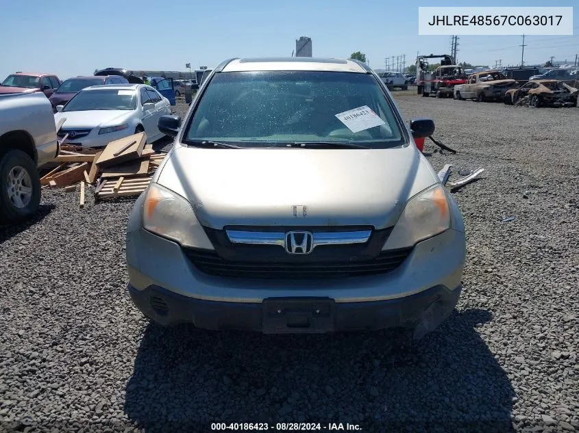 2007 Honda Cr-V Ex VIN: JHLRE48567C063017 Lot: 40186423