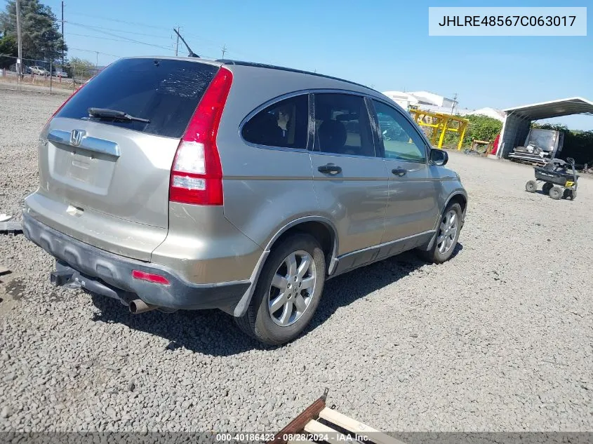 2007 Honda Cr-V Ex VIN: JHLRE48567C063017 Lot: 40186423