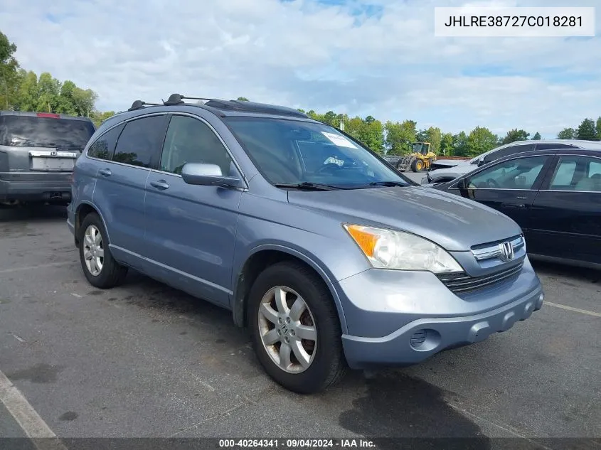 2007 Honda Cr-V Ex-L VIN: JHLRE38727C018281 Lot: 40264341