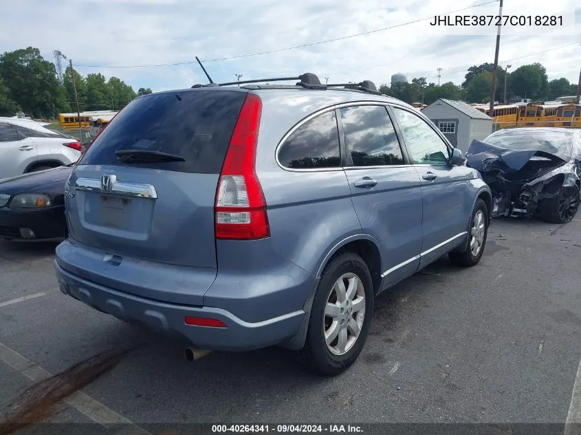 2007 Honda Cr-V Ex-L VIN: JHLRE38727C018281 Lot: 40264341