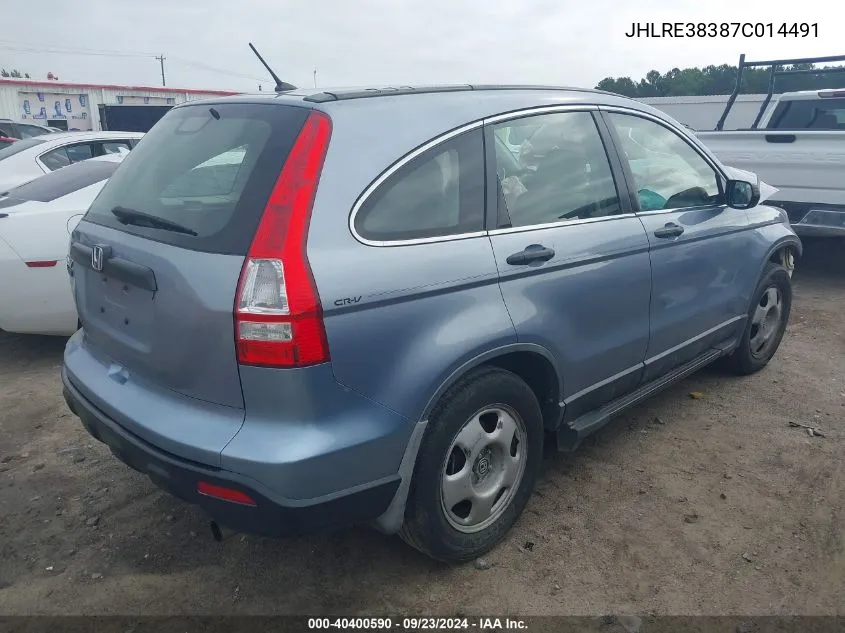 2007 Honda Cr-V Lx VIN: JHLRE38387C014491 Lot: 40400590