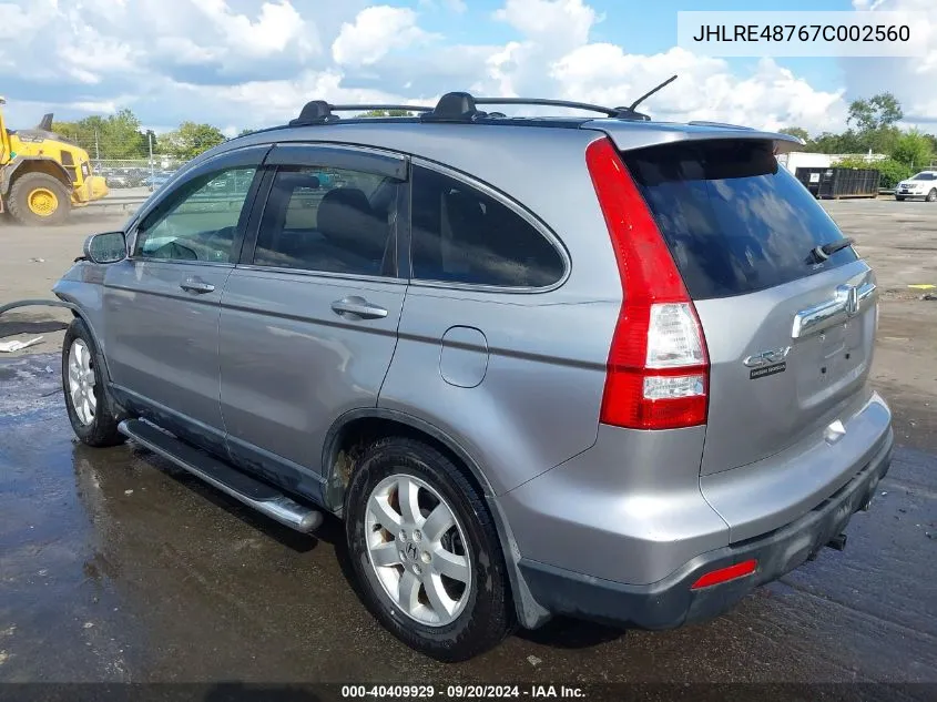 2007 Honda Cr-V Ex-L VIN: JHLRE48767C002560 Lot: 40409929