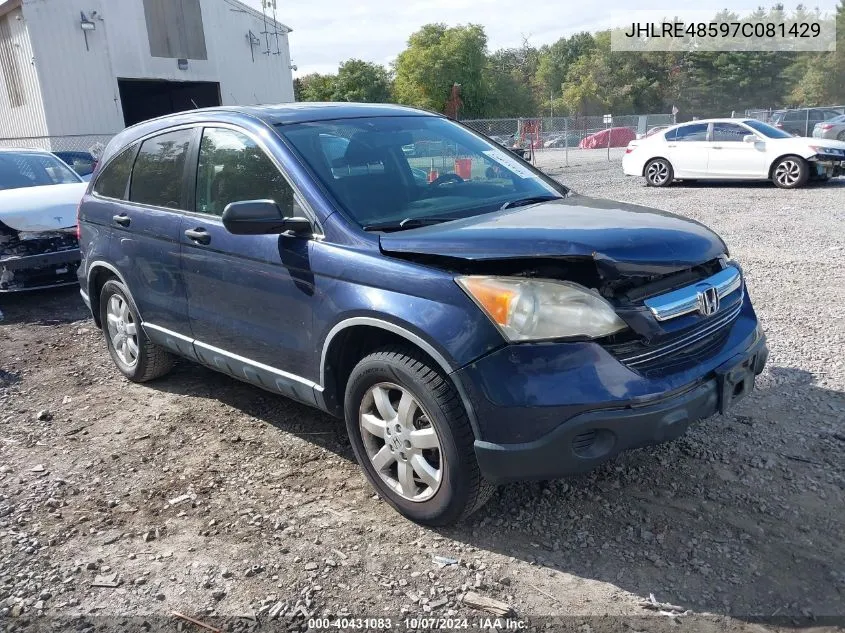 2007 Honda Cr-V Ex VIN: JHLRE48597C081429 Lot: 40431083